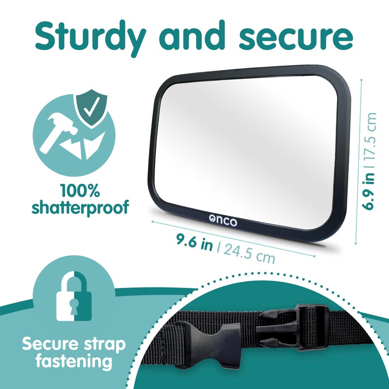 Onco Baby Car Mirror Rear Facing - Double Award-Winning Convex Car Mirror for Baby, 100% Shatterproof & Shakeproof with 360° Rotation, Newborn Essentials (9.6 x 6.9 in) - Image 5